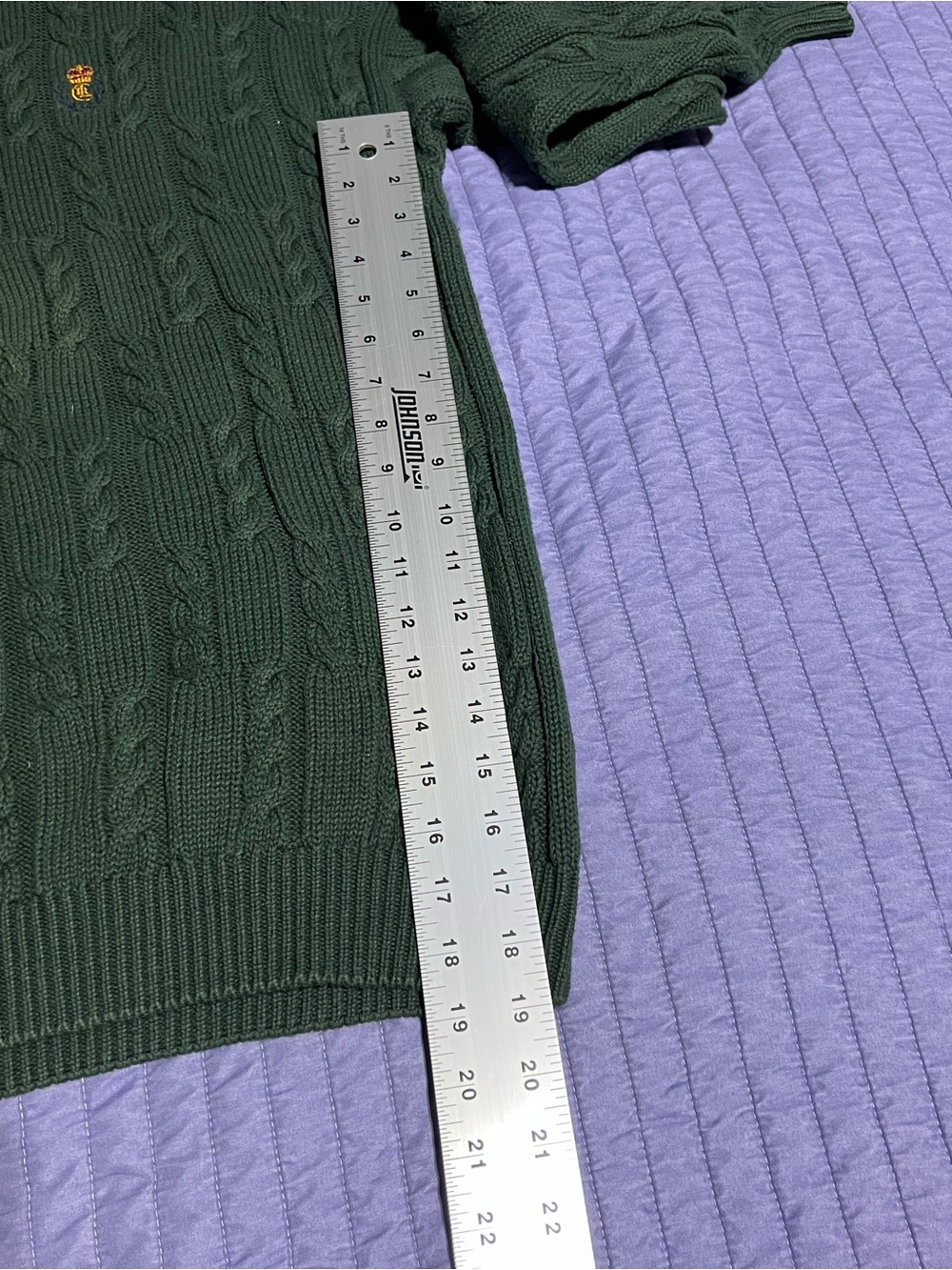 Chaps Ralph Lauren Dark Green Cable-Knit Crewneck Sweater with Crest Emblem XL - Picture 11 of 15